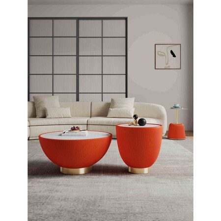 Manhattan Comfort Anderson Coffee Table, End Table 1.0, and End Table 2.0 in Orange - Set of 3 3-AT01-OR